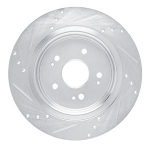 Acura ADX Brake Rotor (1) - Rear Right - R1 Concepts - Drilled & Slotted - Silver - `15-`25